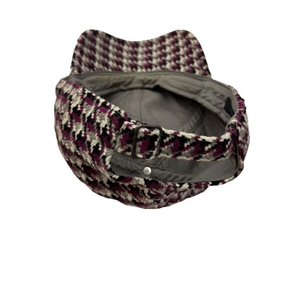 J. Crew Houndstooth Purple Gray Wool Blend Cap 100% Cotton Lining One Size Adj - Picture 6 of 14